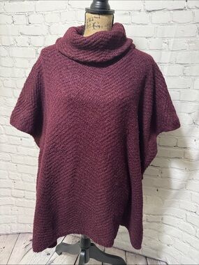 Look by M NewYork OS Women’s Cowl Neck Sweater Poncho - Burgundy